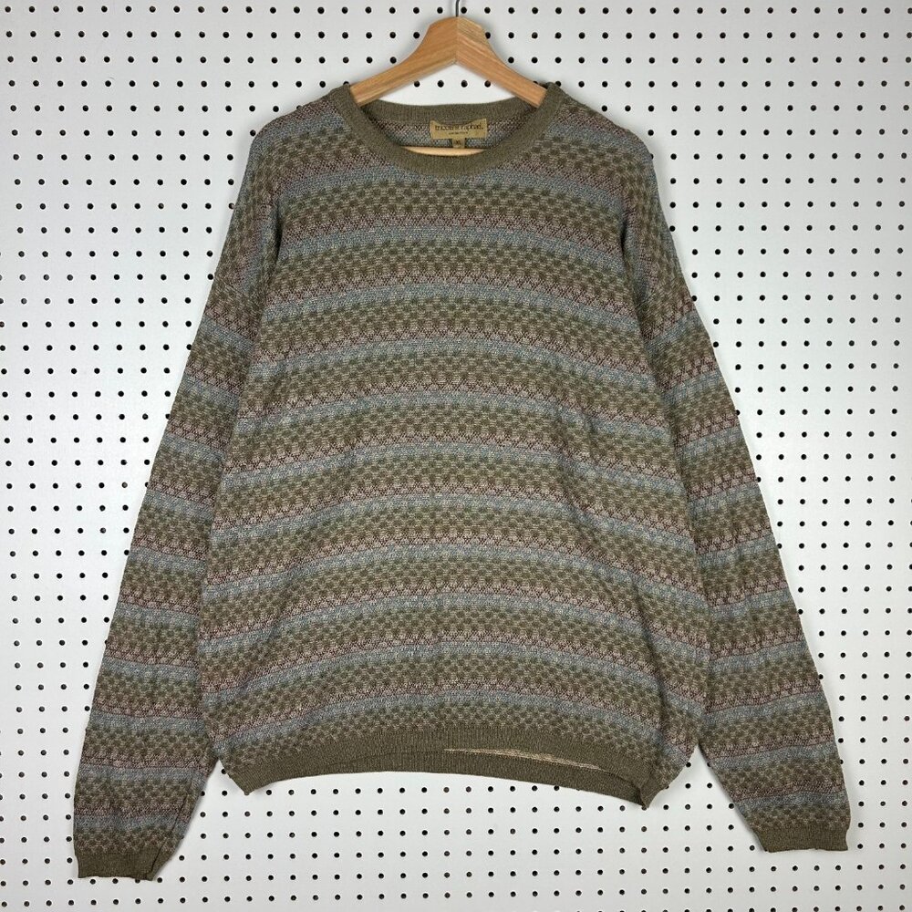 Tricots St Raphael Knit Sweater XL USA Made Grandpa 90s Chunky Striped Cotton